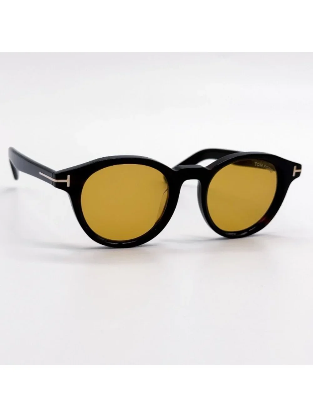 New Tom Ford TF1123 52E Round Black Yellow Men Sunglasses Authentic
